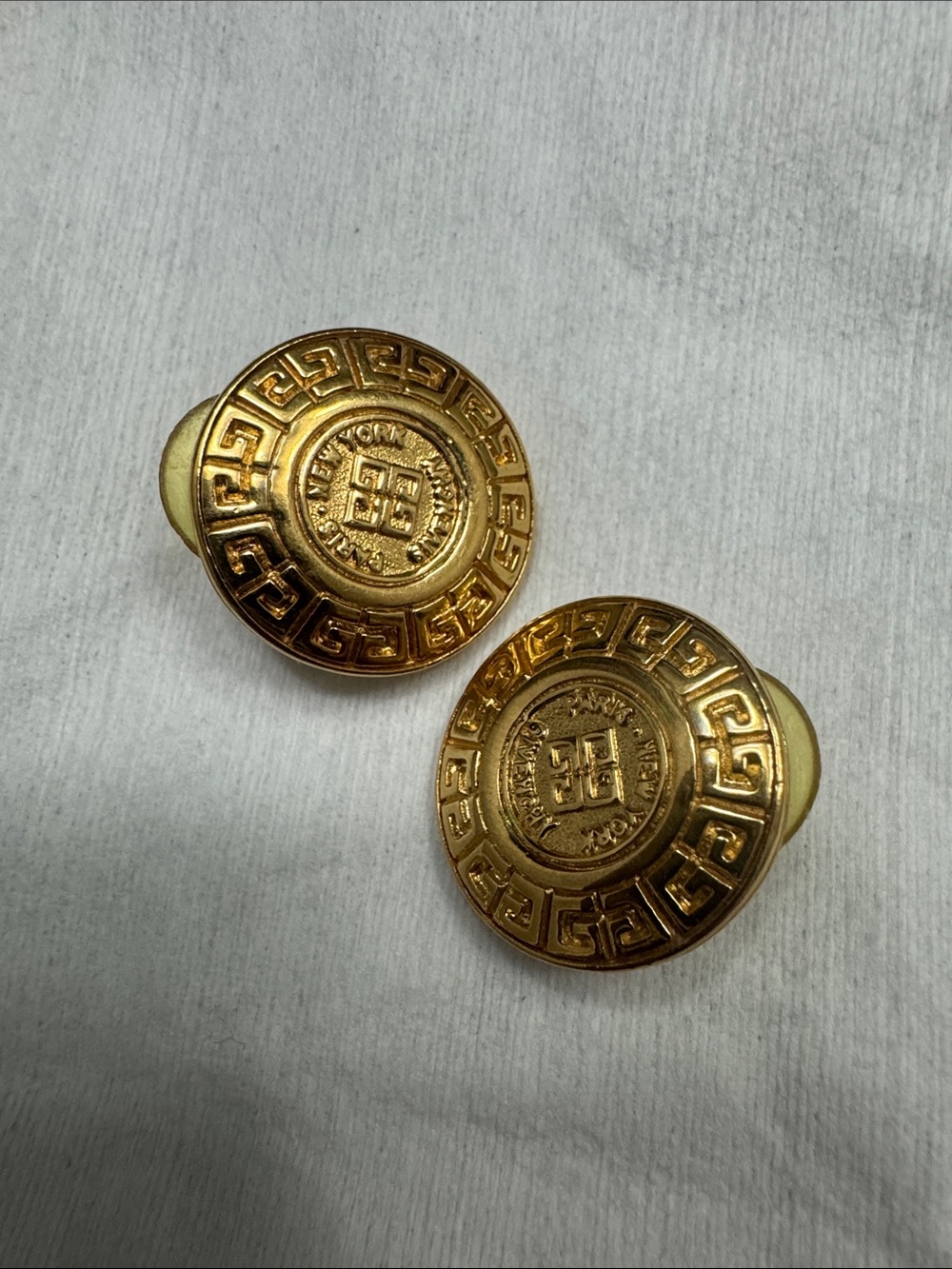 Givenchy Gold Round Greek Key Medallion Cufflinks